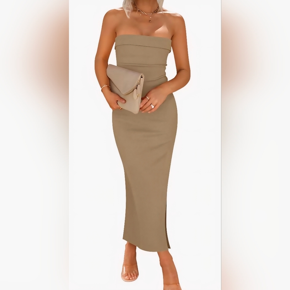 ZESICA Summer Strapless Bodycon Midi Dress #859